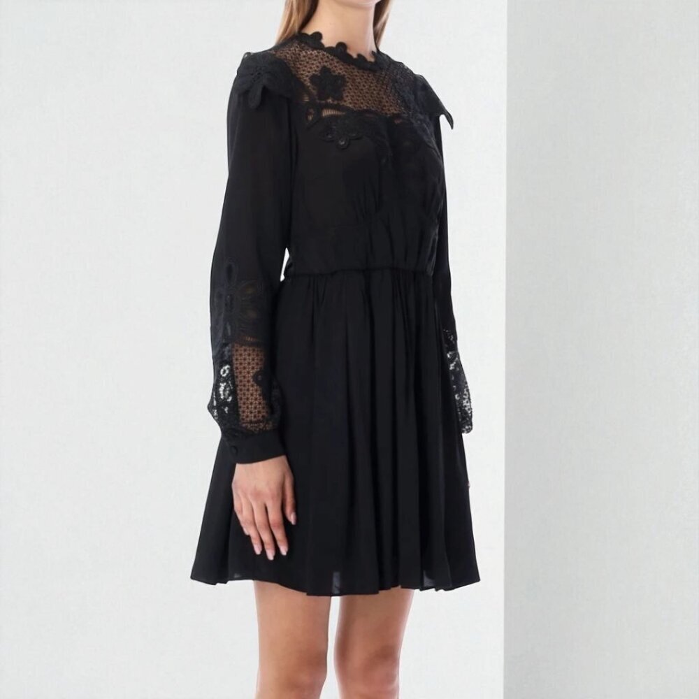 CLEAROUT Self Portrait Chemical Lace Bib Mini Dress Size 0 - Picture 2 of 16